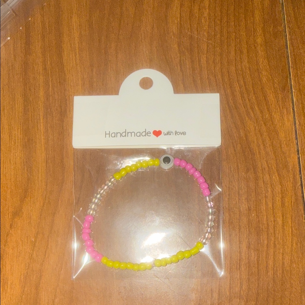 Handmade Pink and Yellow Beaded Kids Bracelet